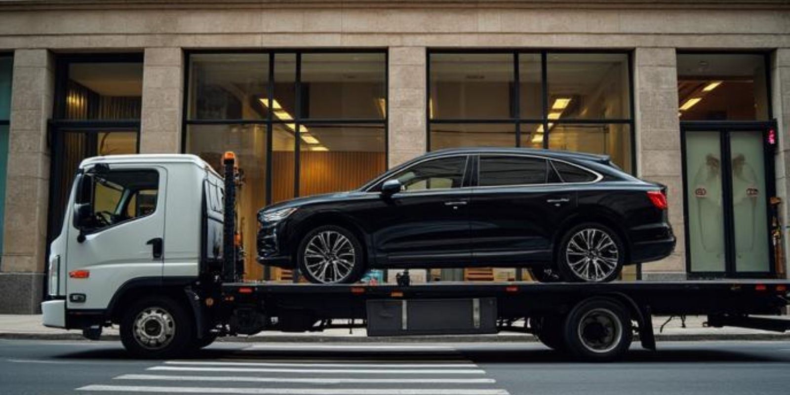 Auto premium na platformie lawety w trakcie transportu – długofalowa współpraca z lawetami gwarantuje bezpieczeństwo i jakość usług przewozowych